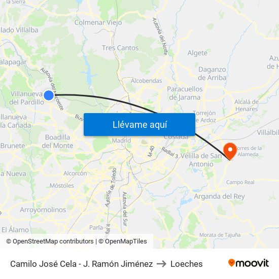 Camilo José Cela - J. Ramón Jiménez to Loeches map