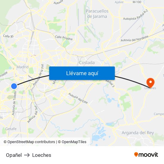 Opañel to Loeches map