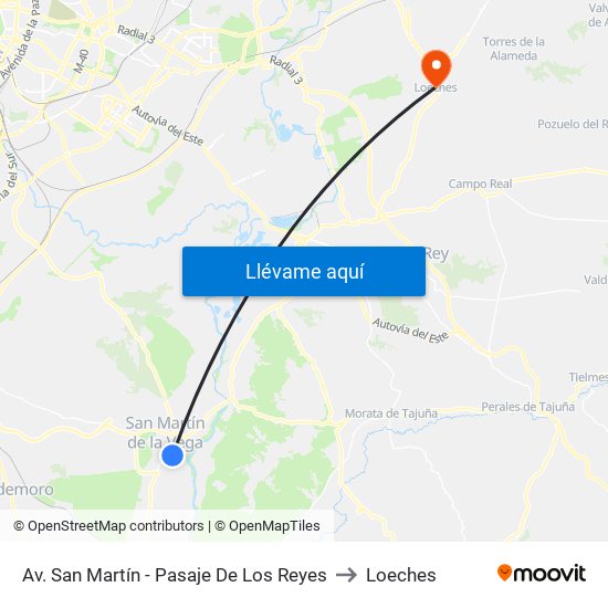 Av. San Martín - Pasaje De Los Reyes to Loeches map