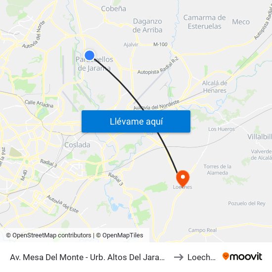 Av. Mesa Del Monte - Urb. Altos Del Jarama to Loeches map