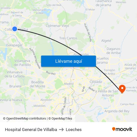 Hospital General De Villalba to Loeches map
