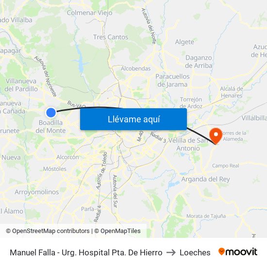 Manuel Falla - Urg. Hospital Pta. De Hierro to Loeches map