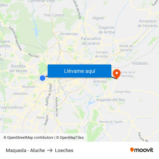 Maqueda - Aluche to Loeches map