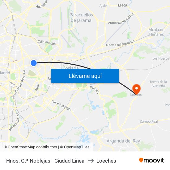 Hnos. G.ª Noblejas - Ciudad Lineal to Loeches map