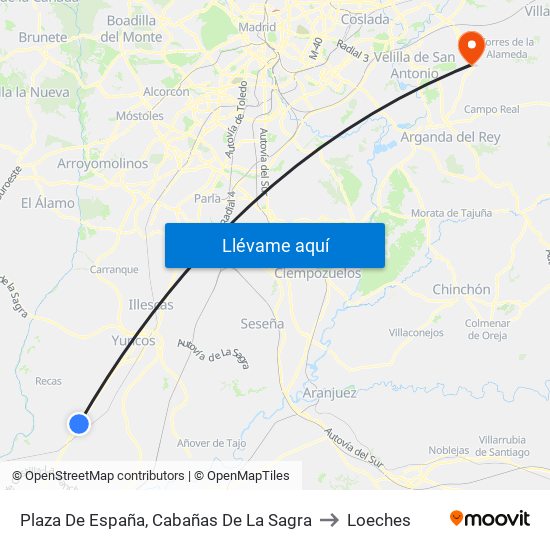 Plaza De España, Cabañas De La Sagra to Loeches map