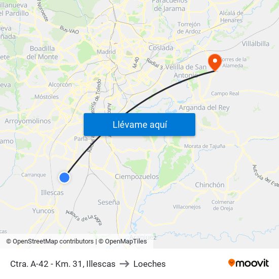 Ctra. A-42 - Km. 31, Illescas to Loeches map