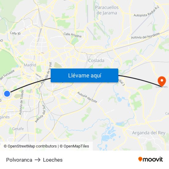 Polvoranca to Loeches map