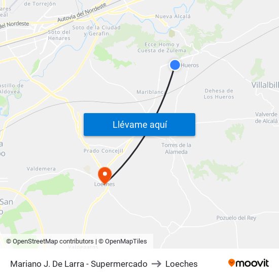 Mariano J. De Larra - Supermercado to Loeches map