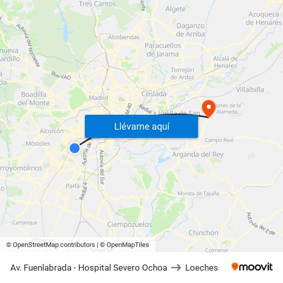 Av. Fuenlabrada - Hospital Severo Ochoa to Loeches map