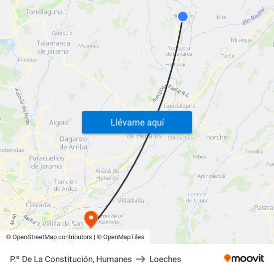 P.º De La Constitución, Humanes to Loeches map
