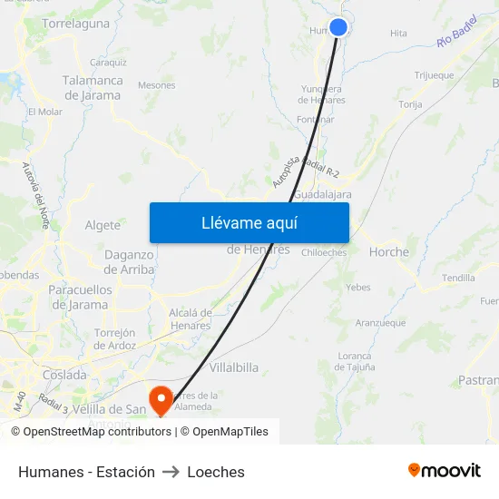 Humanes - Estación to Loeches map
