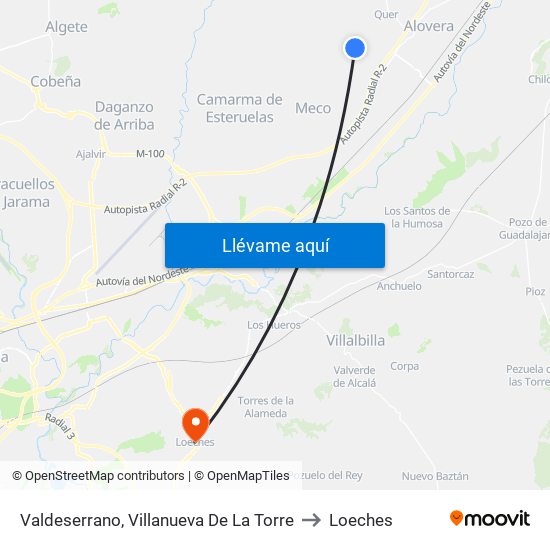 Valdeserrano, Villanueva De La Torre to Loeches map