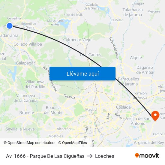 Av. 1666 - Parque De Las Cigüeñas to Loeches map