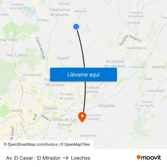 Av. El Casar - El Mirador to Loeches map