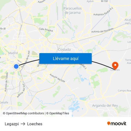 Legazpi to Loeches map