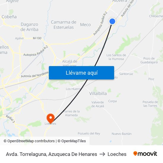 Avda. Torrelaguna, Azuqueca De Henares to Loeches map