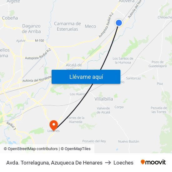 Avda. Torrelaguna, Azuqueca De Henares to Loeches map
