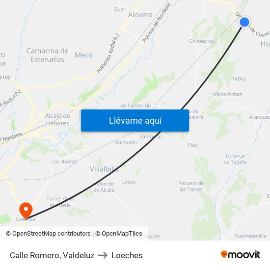 Calle Romero, Valdeluz to Loeches map