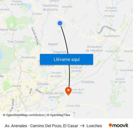 Av. Arenales - Camino Del Pozo, El Casar to Loeches map
