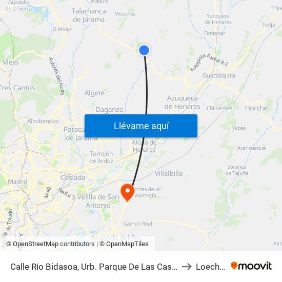 Calle Río Bidasoa, Urb. Parque De Las Castillas to Loeches map
