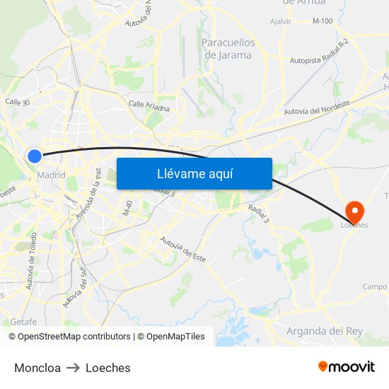 Moncloa to Loeches map