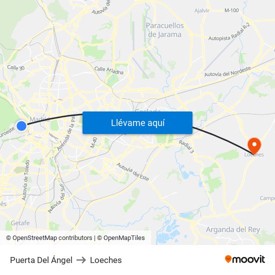 Puerta Del Ángel to Loeches map