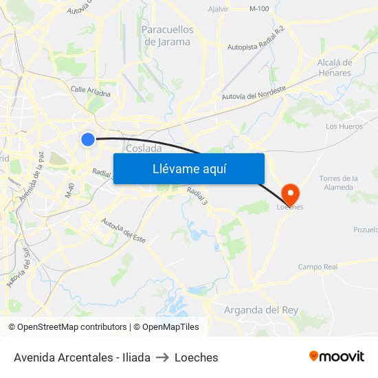 Avenida Arcentales - Iliada to Loeches map