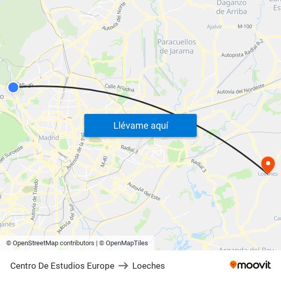 Centro De Estudios Europe to Loeches map