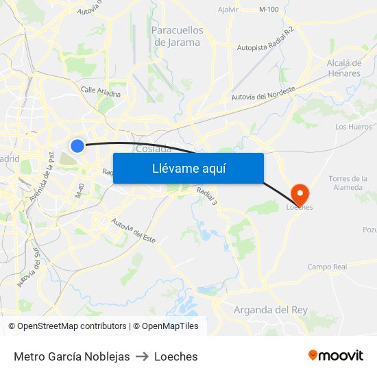 Metro García Noblejas to Loeches map