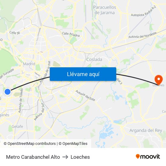 Metro Carabanchel Alto to Loeches map