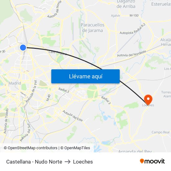 Castellana - Nudo Norte to Loeches map