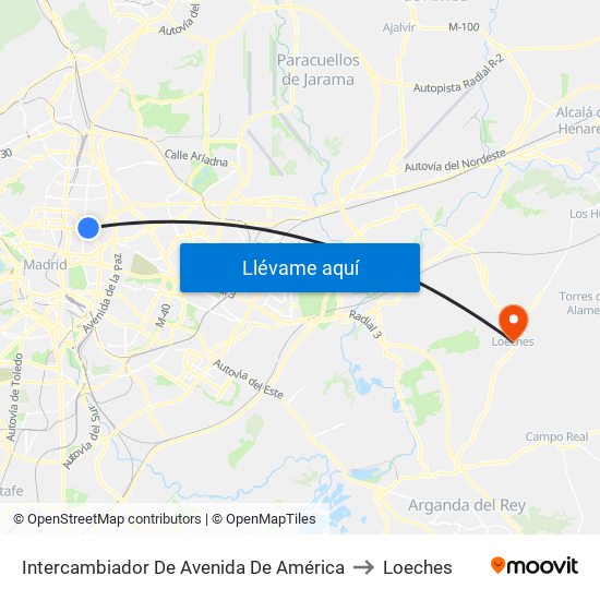Intercambiador De Avenida De América to Loeches map