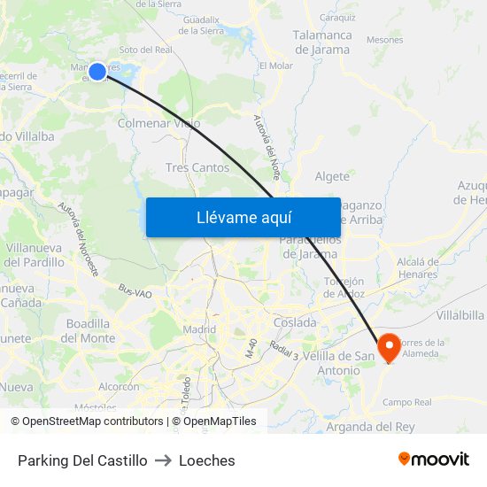 Parking Del Castillo to Loeches map