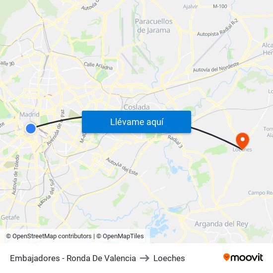 Embajadores - Ronda De Valencia to Loeches map