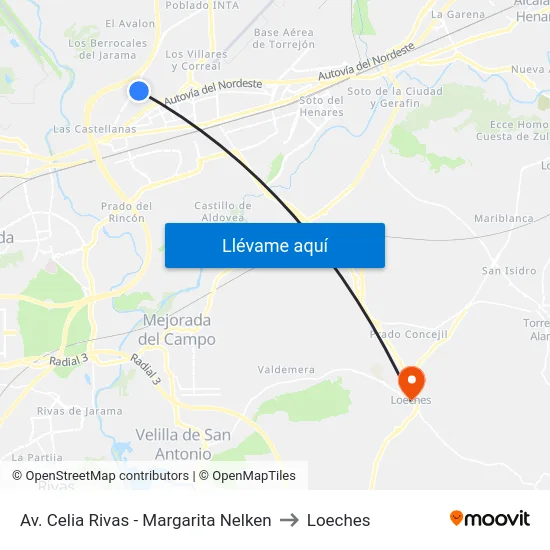 Av. Celia Rivas - Margarita Nelken to Loeches map