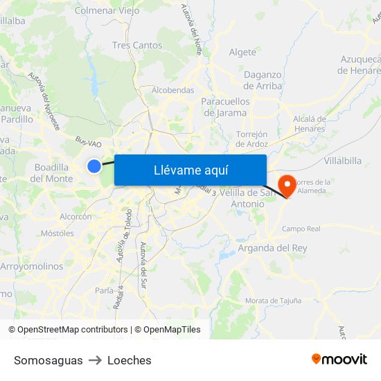 Somosaguas to Loeches map