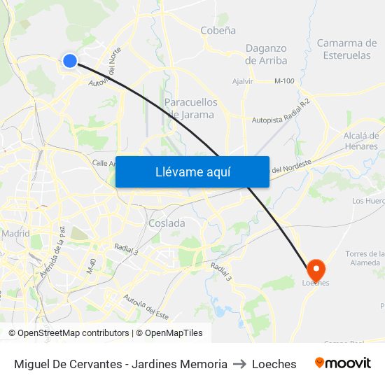 Miguel De Cervantes - Jardines Memoria to Loeches map