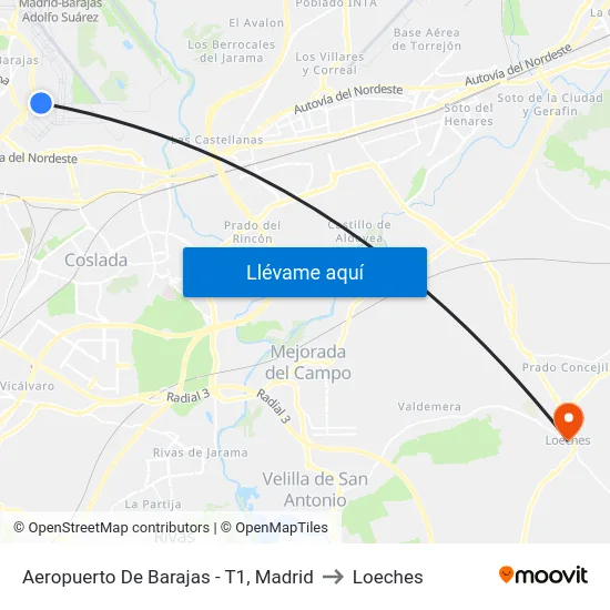 Aeropuerto De Barajas - T1, Madrid to Loeches map