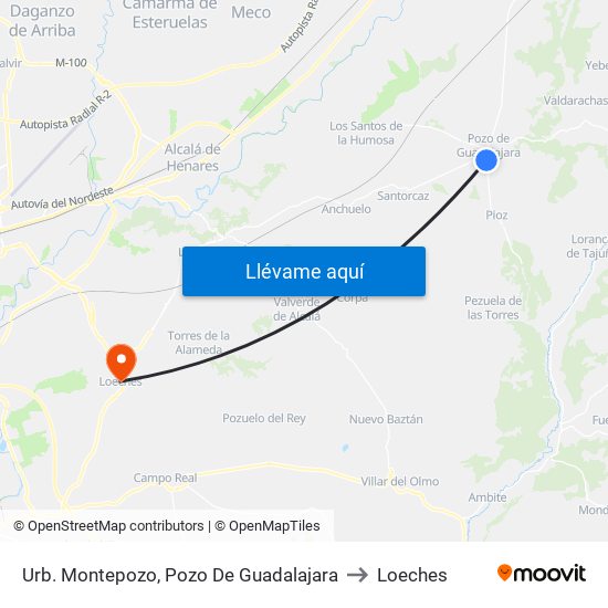 Urb. Montepozo, Pozo De Guadalajara to Loeches map