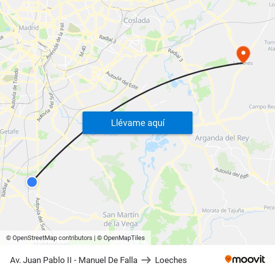 Av. Juan Pablo II - Manuel De Falla to Loeches map