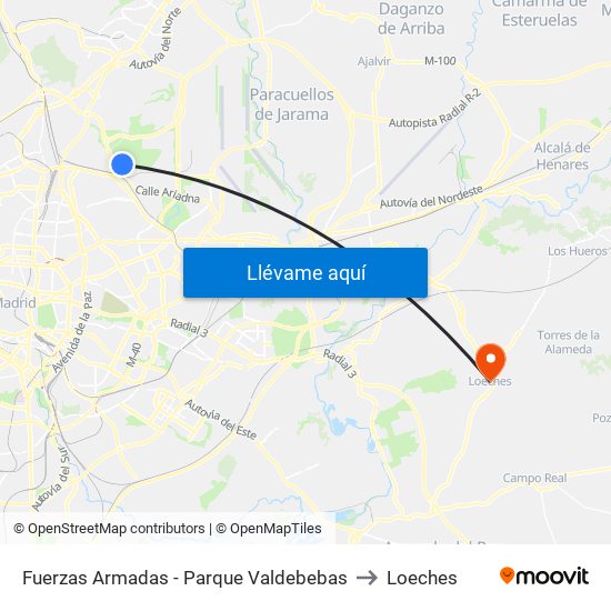 Fuerzas Armadas - Parque Valdebebas to Loeches map