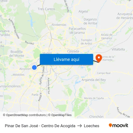 Pinar De San José - Centro De Acogida to Loeches map