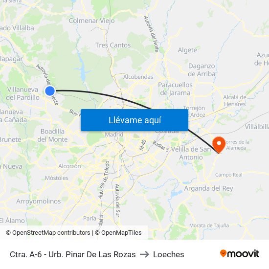 Ctra. A-6 - Urb. Pinar De Las Rozas to Loeches map