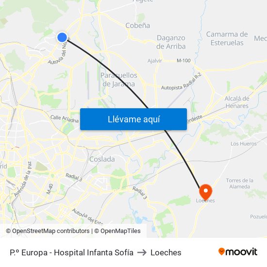 P.º Europa - Hospital Infanta Sofía to Loeches map
