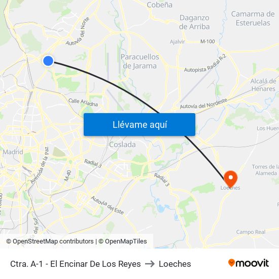 Ctra. A-1 - El Encinar De Los Reyes to Loeches map
