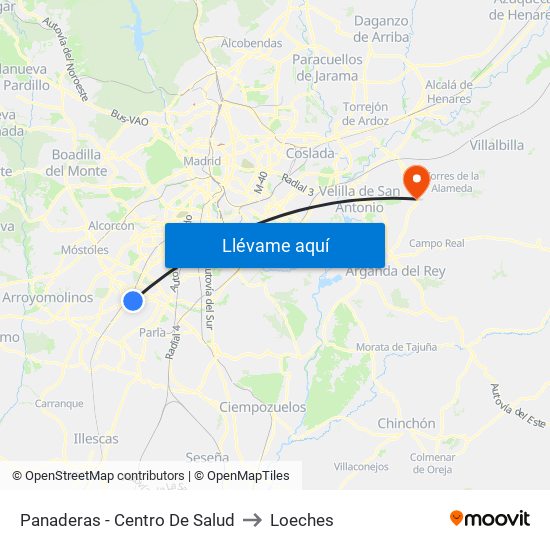 Panaderas - Centro De Salud to Loeches map