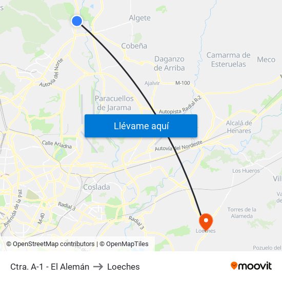 Ctra. A-1 - El Alemán to Loeches map
