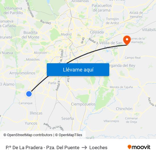 P.º De La Pradera - Pza. Del Puente to Loeches map