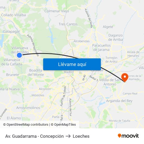 Av. Guadarrama - Concepción to Loeches map