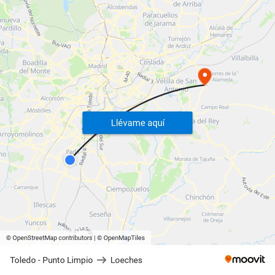 Toledo - Punto Limpio to Loeches map